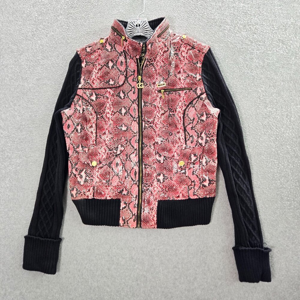 Coogi Junior Jacket XL Pink Snakeskin Faux Leather Full Zip Long Sleeve‎ Y2K